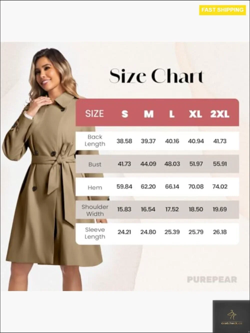 Classic Trench Coat Long Sleeve Waterproof Lightweight Spring Jacket with Belt